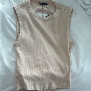 Zara Cream Sleeveless Ribbed Top NWOT